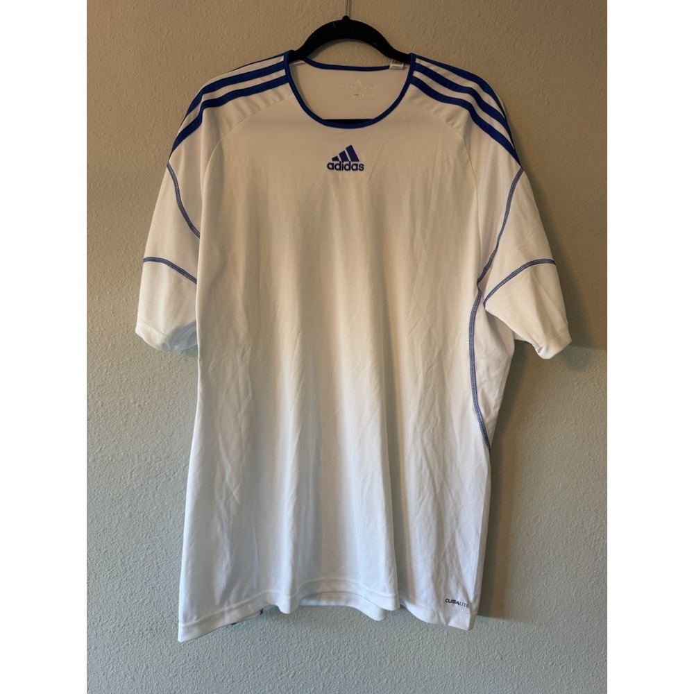 Adidas Climalite short-sleeve performance t-shirt White Blue  side panels Sz XL